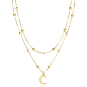 image:imageMBW Layered Initial Necklaces for Women Dainty 14K Gold Plated AZ Beaded Pendant Letter Charm Necklace Personalized Name Necklaces for Women Trendy Jewelry Giftgold beaded C
