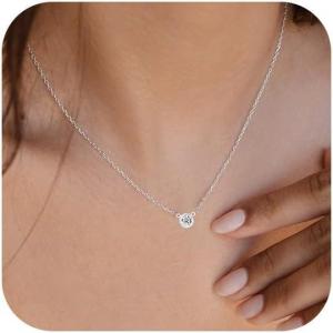 image:imageMBW Simple Diamond Necklaces for Women Dainty 14k Silver Plated Cubic Zirconia Pendant Necklacea for Women Trendy Handmand Layered Cute CZ Rhinestone Choker Necklaces Jewelry Gifts for Women