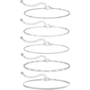 image:imageMBW Sterling Silver Bracelets for Women Trendy Minimalist Simple Dainty S925 Silver Plated Bracelets for Women Stack Waterproof Jewelry Small Thin Bracelet Set for Womens Teen Giftsilverw